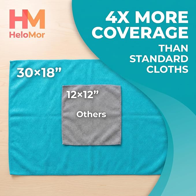 HELOMOR 12 Extra Large Microfiber Cleaning Cloths, Reusable Multi-Purpose - Image 2