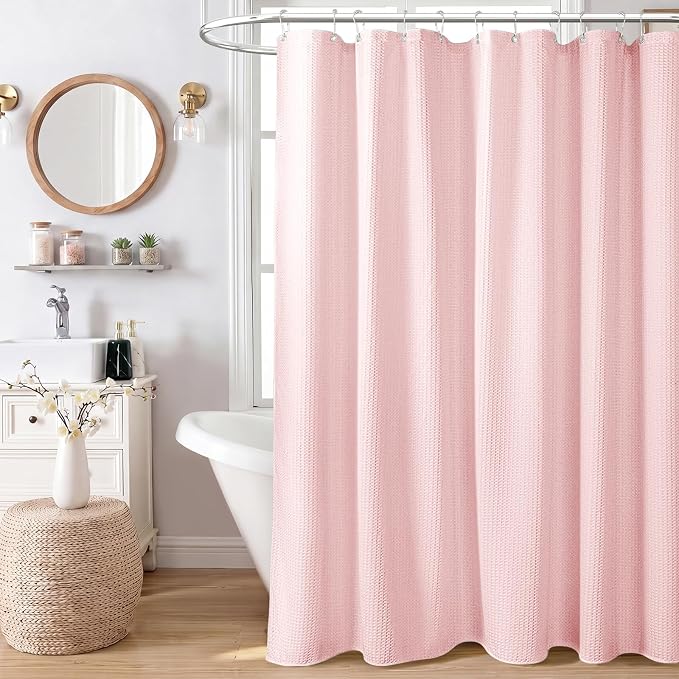 Dynamene Stall Waffle Shower Curtain 256 GSM Heavy Fabric 48x72 Pink - Image 9