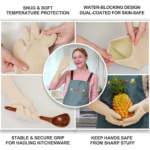 Rubber Dishwashing Gloves, Non-Slip Kitchen, Ivory Large, 3 Pairs | Korean - Image 2