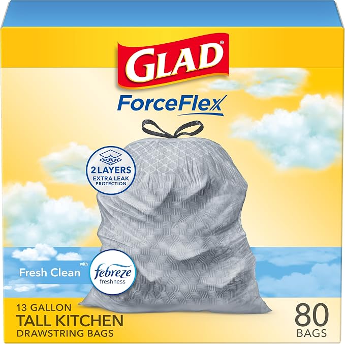 Glad Trash Bags, ForceFlex Tall Garbage Bags, 13 Gallon Grey Trash Bags by GladTrashFoodStorage