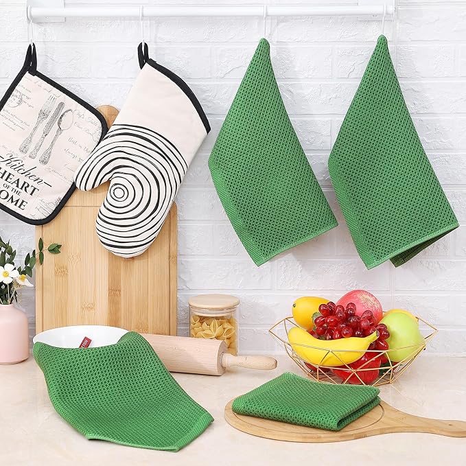 Homaxy 100% Cotton Waffle Weave Kitchen Dish Cloths 8-Pack, Grass Green | 12 x - Image 6