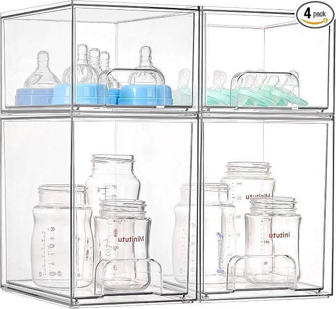Vtopmart Clear Stackable Storage Drawers Set of 4, Baby Bottle Organizer | by Vtopmart