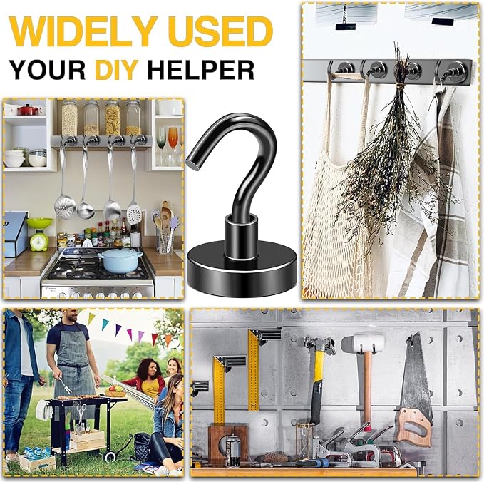 DIYMAG Magnetic Hooks 12pcs 85lbs Cruise Essentials 2026 Magnet Hook Black - Image 7