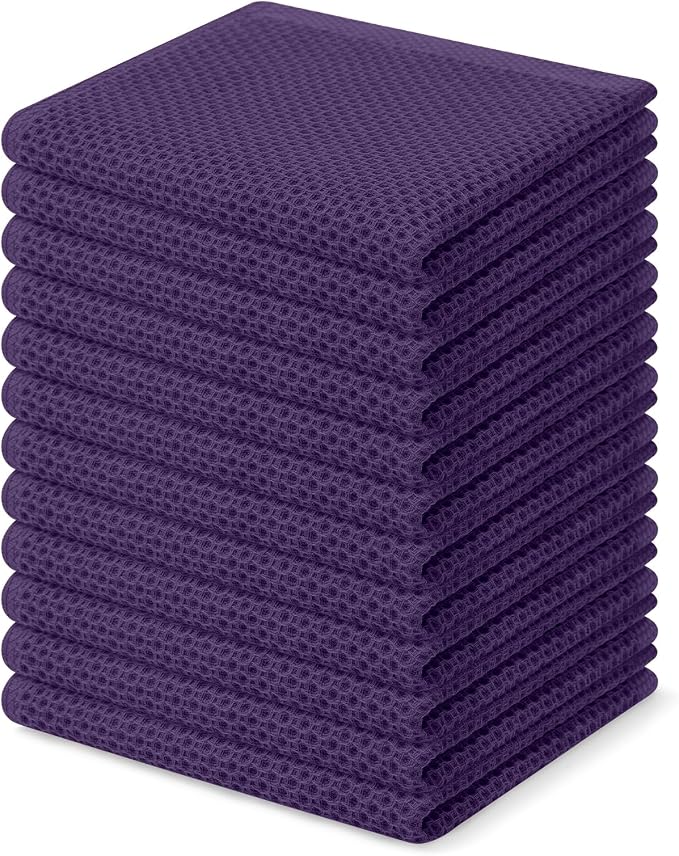 Homaxy 100% Cotton Waffle Weave Kitchen Dish Cloths 12-Pack, Eggplant | 12 x 12 by Homaxy