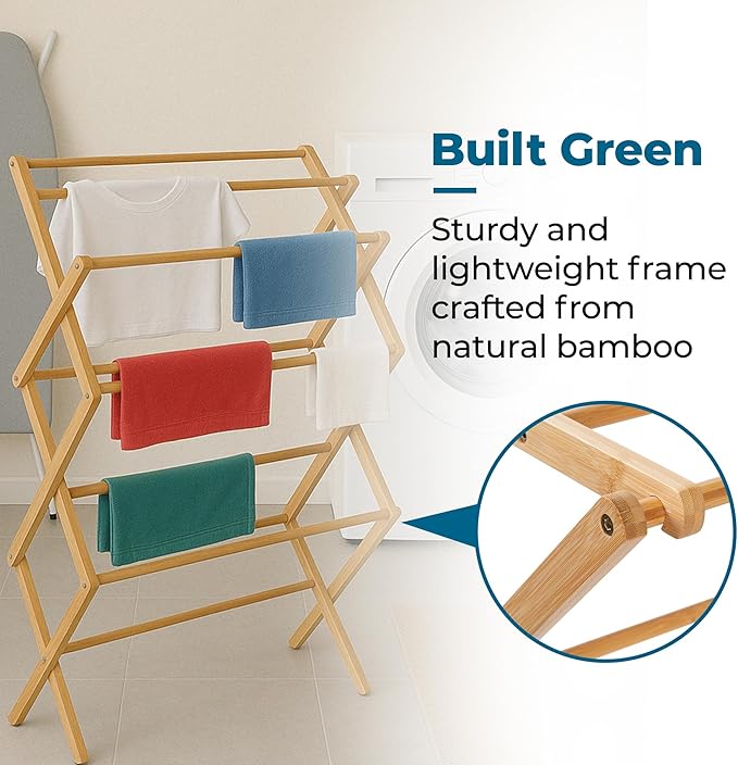 Honey-Can-Do Collapsible Bamboo Drying Rack – Sturdy & Foldable Laundry Drying - Image 5