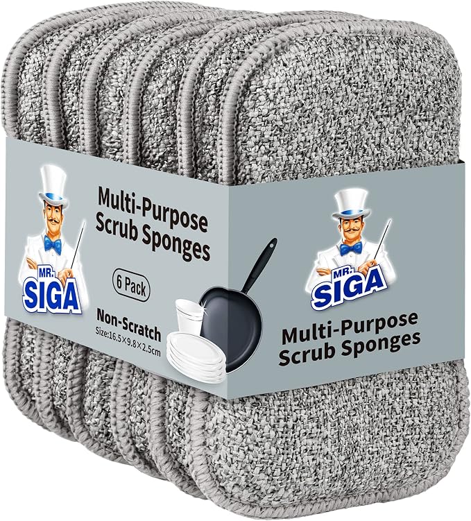 MR.SIGA Dual-Sided Scrub Sponges, Reusable Dishwashing Sponges, 6 Pack | Sponges by MRSIGA
