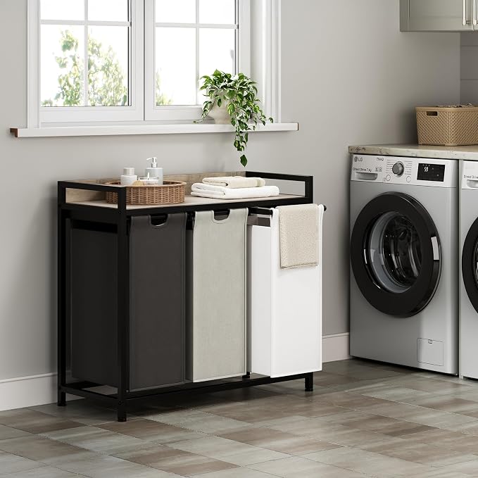 Herture Laundry Hampers with Shelf, Laundry Basket 3 Section, 3 x 15.87 Gal - Image 2