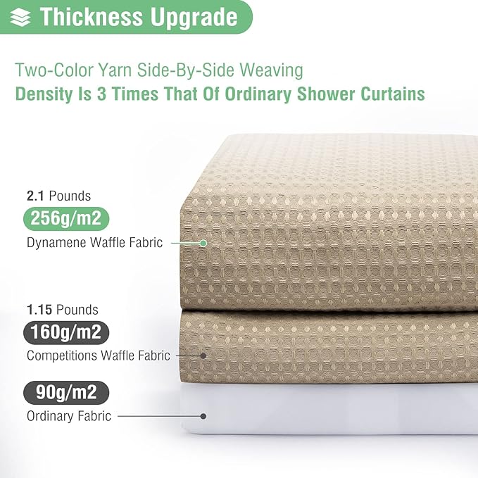 Dynamene Stall Waffle Shower Curtain 256 GSM Heavy Fabric 48x72 Beige/Khaki - Image 2