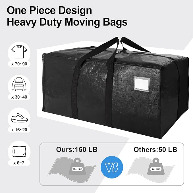 6 Pack Heavy Duty Extra Large Moving Bags W/Backpack Straps - Image 5
