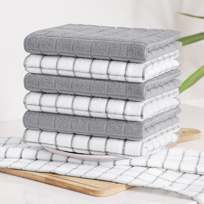 Homaxy Large Premium Cotton Kitchen Towels 16"x 28", 6 Pack, Light Grey - Image 8