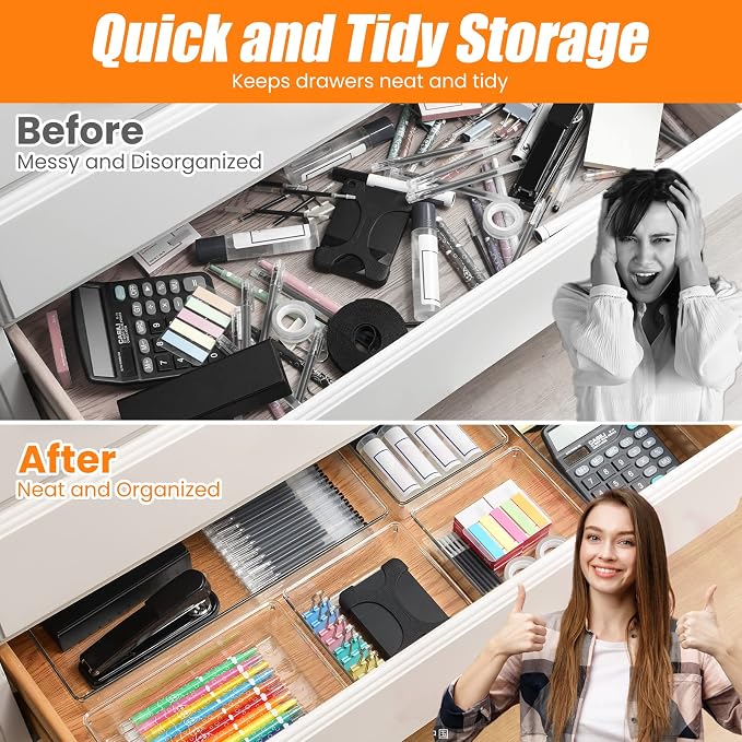 22 Pcs Drawer Organizer Bins, Acrylic Non Slip Kitchen Drawer Organizers - Image 5