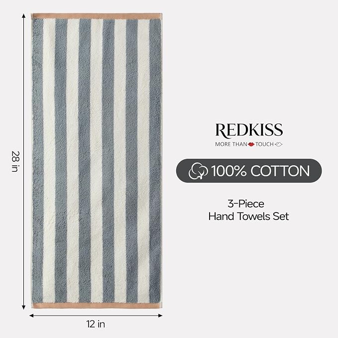 REDKISS Striped Hand Towels for Bathroom, Kitchen Decor, Guest Use, Ultra Soft - Image 3