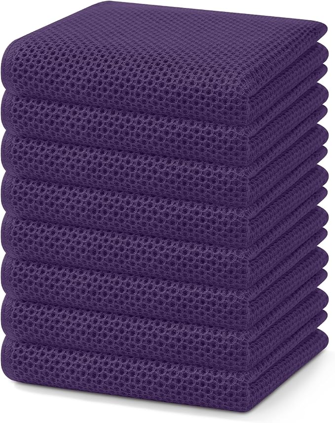 Homaxy 100% Cotton Waffle Weave Kitchen Dish Towels 8-Pack, Eggplant | 13 x 28 by Homaxy