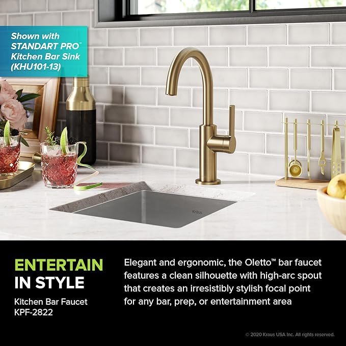 KRAUS Oletto Single Handle Kitchen Bar Faucet in Brushed Brass, KPF-2822BB - Image 2