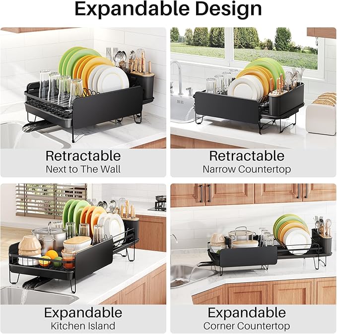 SNTD Large Dish Drying Rack for Kitchen Counter, Expandable, Adjustable Length - Image 3
