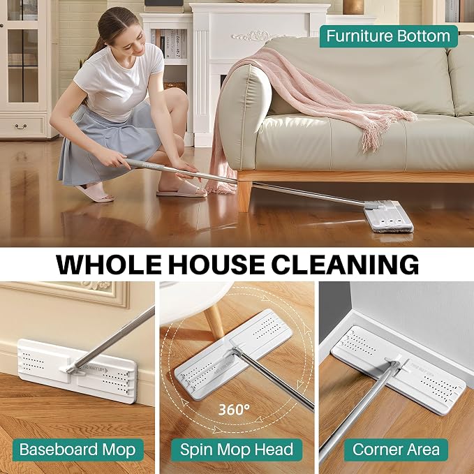 JOYMOOP Flat Mop and Bucket Set, Hands-Free Floor Cleaning Kit, 8 Washable - Image 5