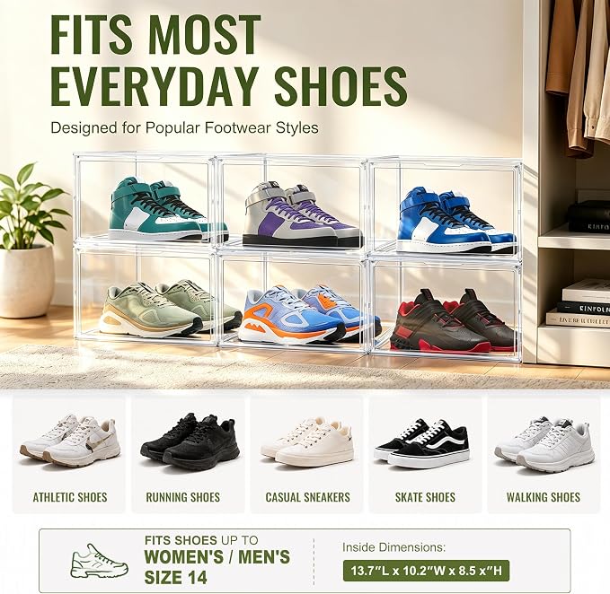 12 Pack Clear Acrylic Shoe Box, Stackable Organizer - Image 4