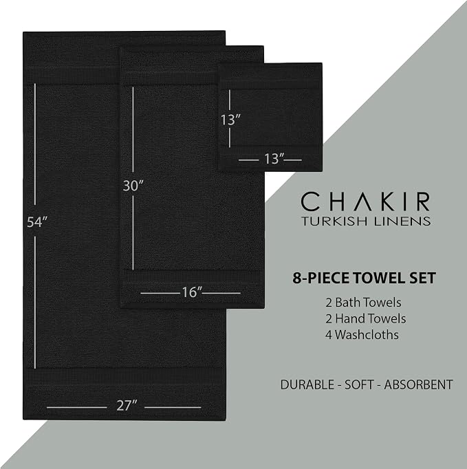 Chakir Turkish Linens 100% Cotton 8-Piece Towel Set, Oeko-Tex Certified - Image 6