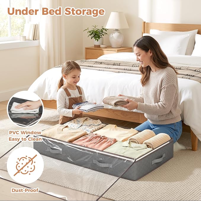 95L Under Bed Storage Containers, 4 Pack Closet Organizers Grey | Foldable - Image 2