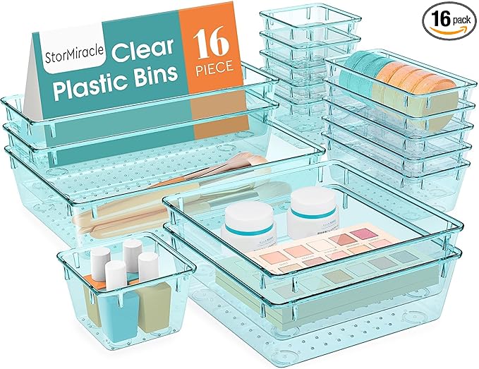 16 PCS Drawer Organizer Set, 5 Size Bathroom and kitchen organizer Trays | by StorMiracle