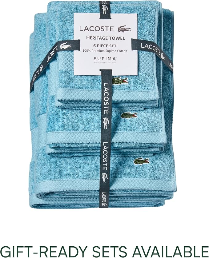 Lacoste Heritage 100% Supima Cotton Hand Towel 16" x 30", Celestial | Highly - Image 5