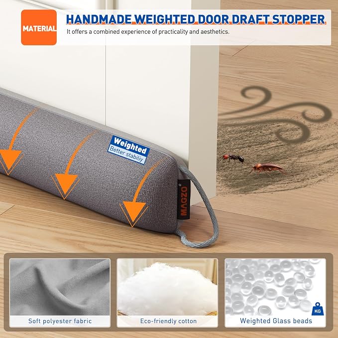 MAGZO Draft Stopper for Bottom of Door Seals 3" Gaps 38 Inches, Premium Cotton - Image 2