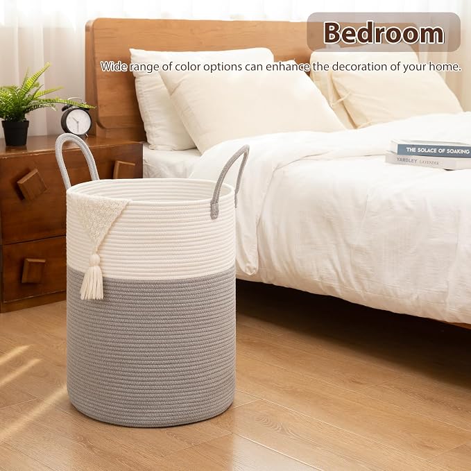 OIAHOMY 100L Nursery Hamper Laundry Basket Laundry Hamper Grey/White - Image 5