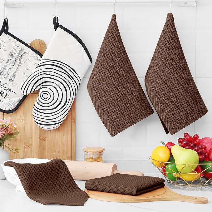 Homaxy 100% Cotton Waffle Weave Kitchen Dish Cloths 24-Pack, Coffee | 12 x 12 - Image 6