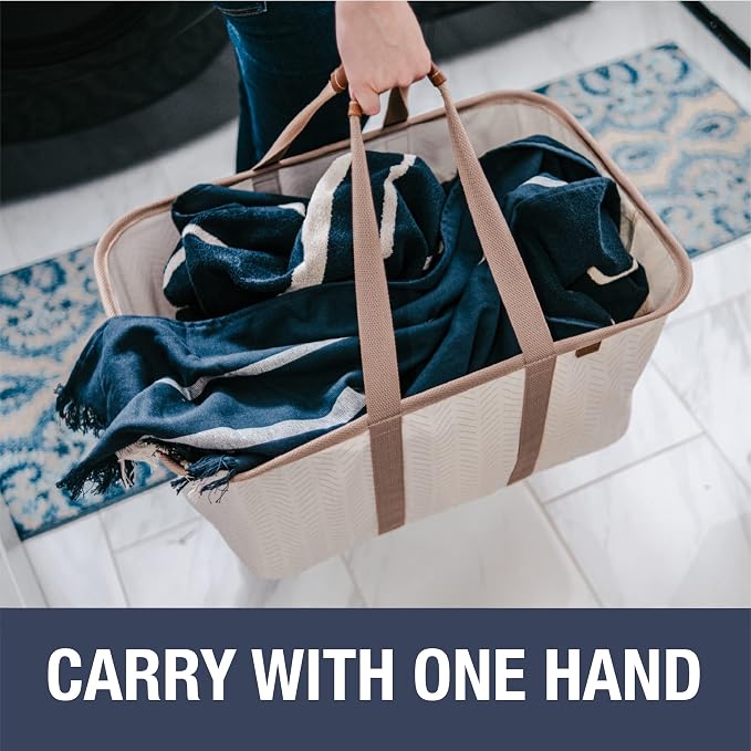 CleverMade Collapsible Laundry Tote LUXE, 50L Carry-All Tote, 2 Pack - Image 3