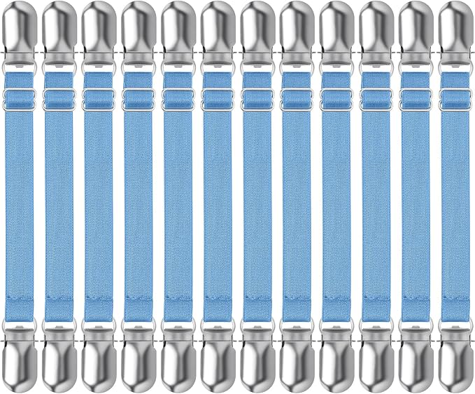 Boao 12 Pcs Bedsheet Strap Elastic Clip, Sky Blue, 4-8 Inch Length | Sturdy by Boao