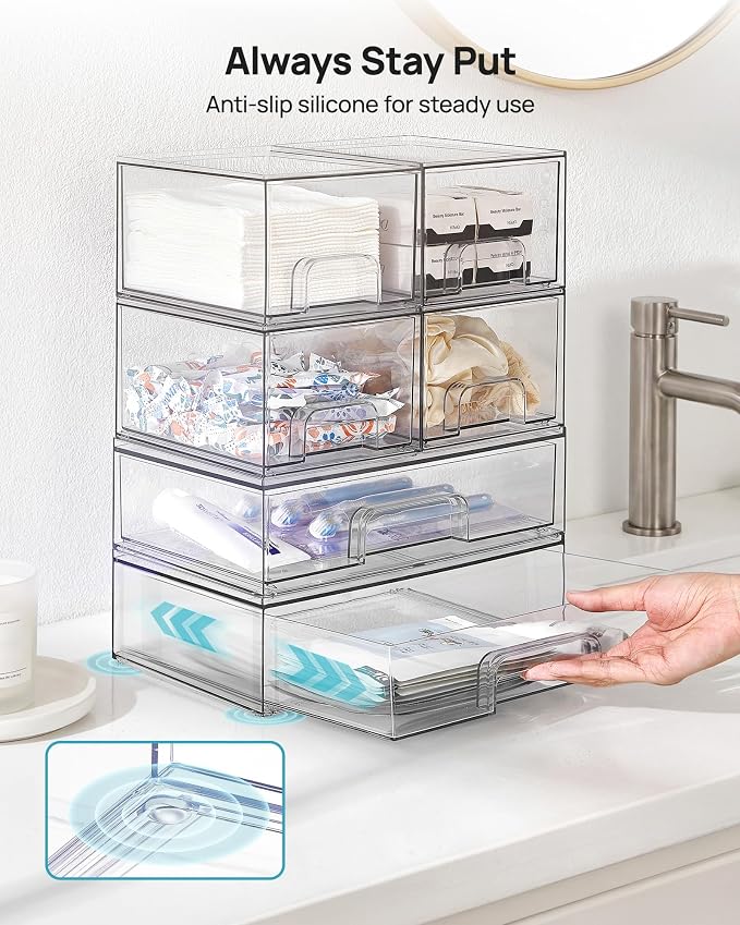 Vtopmart Clear Stackable Storage Drawers Set of 5, Plastic Organizer Bins | - Image 7