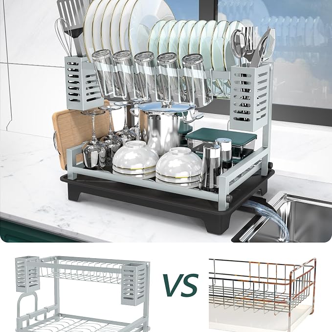 Dish Drying Rack, Rust-Proof 2 Tier Dish Racks - Image 6