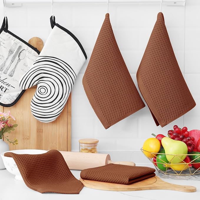 Homaxy 100% Cotton Waffle Weave Kitchen Dish Cloths 6-Pack, Caramel | 12 x 12 - Image 6
