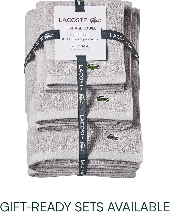 Lacoste Heritage 100% Supima Cotton Bath Towel 30" x 54", Micro Chip | Highly - Image 6