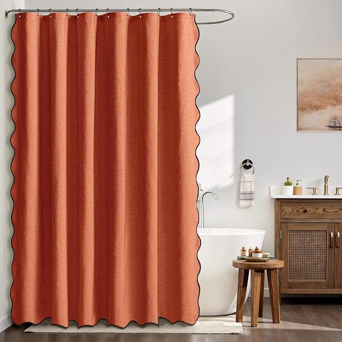 MIULEE 72"x84" Extra Long Scalloped Linen Shower Curtain Burnt Orange - Image 2