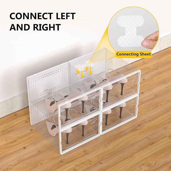 12 Pack XX-Large Stackable Clear Plastic Shoe Storage Box Organizer - Image 5
