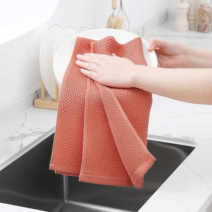 Homaxy 100% Cotton Waffle Weave Kitchen Dish Towels 4-Pack, Coral | 13 x 28 - Image 4
