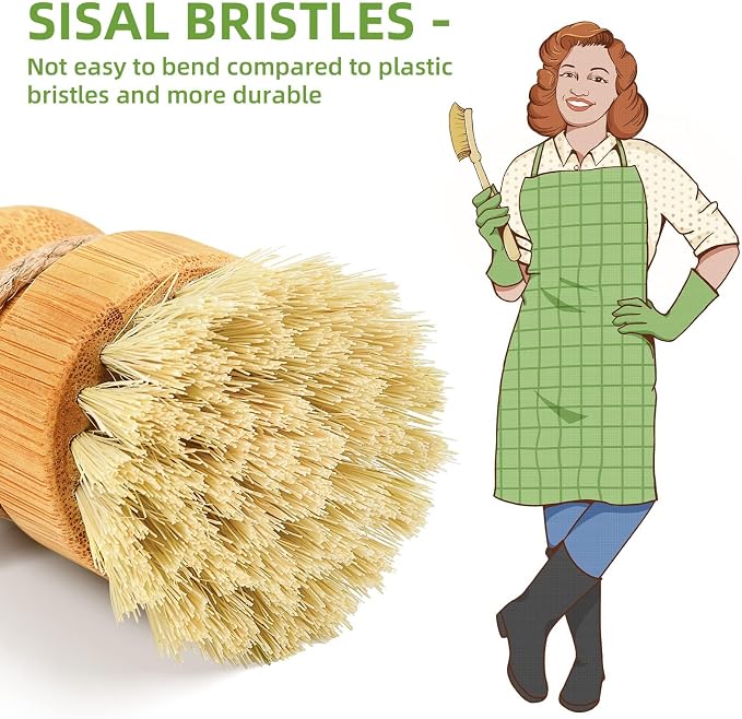 SUBEKYU Bamboo Dish Scrub Brush, Produce Brush, 2 Pack - Image 2