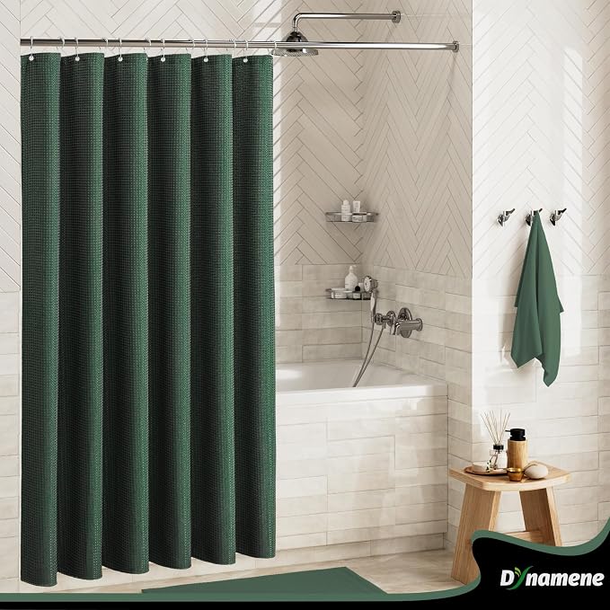 Dynamene Extra Long Waffle Shower Curtain 256 GSM Fabric 72x96 Dark Green - Image 9