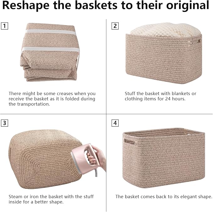 OIAHOMY 4 Pack Storage Baskets for Organizing 24L Cube Storage Bins Brown - Image 7