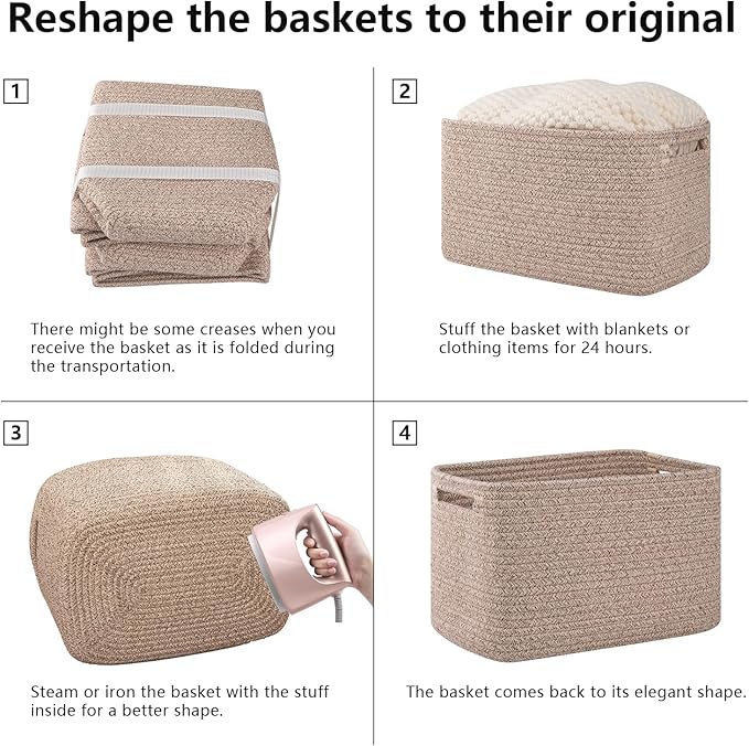 OIAHOMY 4 Pack Storage Baskets for Organizing 30L Cube Storage Bins Brown - Image 7