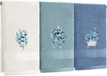 3 Pcs Blue Eucalyptus Leaves Hand Towels Botanical Bathroom Decor | Embroidered by FuWeave