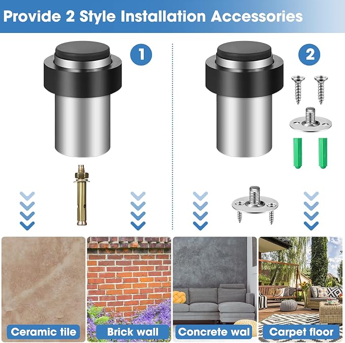 Chumia 6 Pcs Floor Mounted Door Stopper Stainless Steel, Wall Protector - Image 5