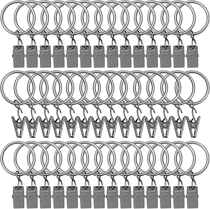 42 Pack Curtain Rings with Clips 1.26" Interior Diameter, Metal Drapery Ring by LULARINE