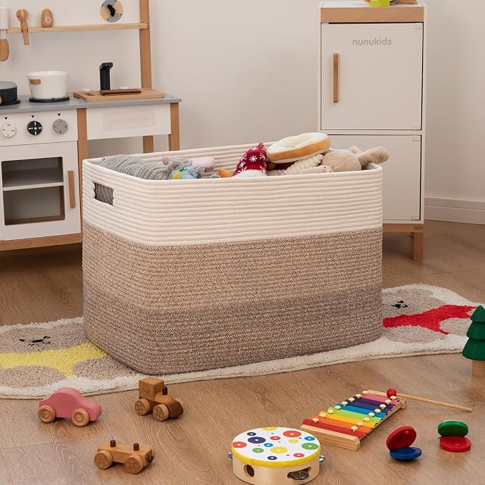 OIAHOMY Blanket Basket Laundry Basket Dog Toy Basket 108L Gradient Brown - Image 2