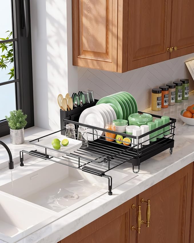 Kitsure Adjustable Dish Drying Rack, 15.6''-25.2''L × 16.9''W, Rust-Resistant - Image 8