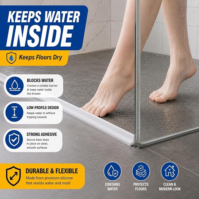 Shower Threshold Water Dam, 67 in Flexible Barrier, Transparent | Flexible - Image 5