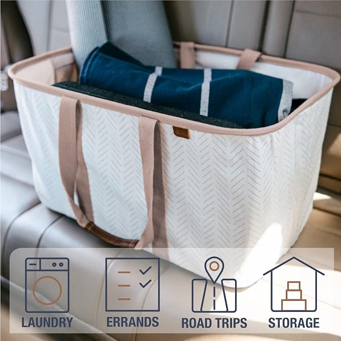 CleverMade Collapsible Laundry Tote LUXE, 50L Carry-All Tote, 2 Pack - Image 6