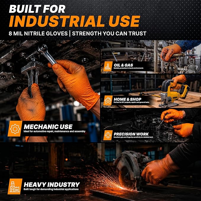 TitanFlex Heavy Duty Industrial Orange Nitrile Gloves, Gloves Disposable Latex - Image 6