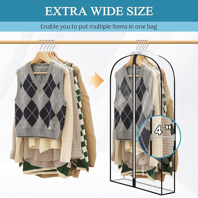 40" All Clear Garment Bags for Hanging Clothes, Plastic Garment Covers - Image 2